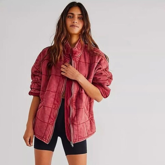 Free People Jackets & Blazers - Free People Dolman Quilted Knit Jacket, Red/Magenta, Size Small